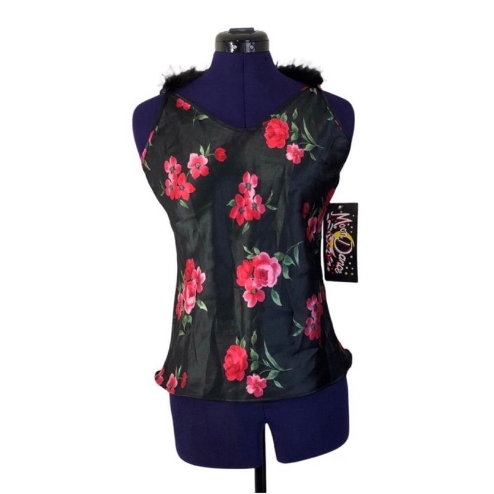 Moon Dance Black Pink Floral Feather Top
